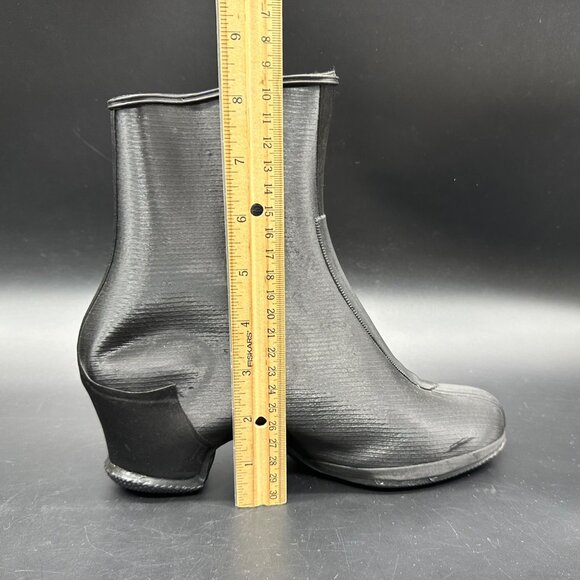 Vintage Rubber High Heel Galoshes Rain Boots 1940s Womens Size 6 USA Black - Picture 15 of 16